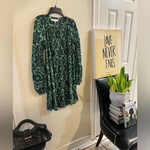 LOFT Floral Green and Navy Dress